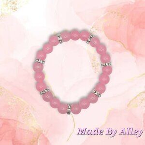 Handmade Light Pink 8mm Round Glass Beaded Bracelet with Silver Spacers